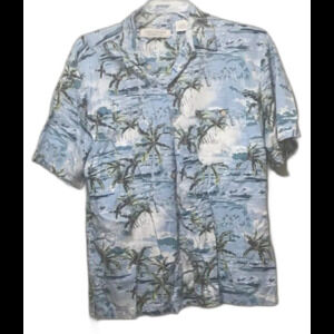Island Republic Men's Light Blue Button Down Short Sleeve Hawaiian Shirt Size L